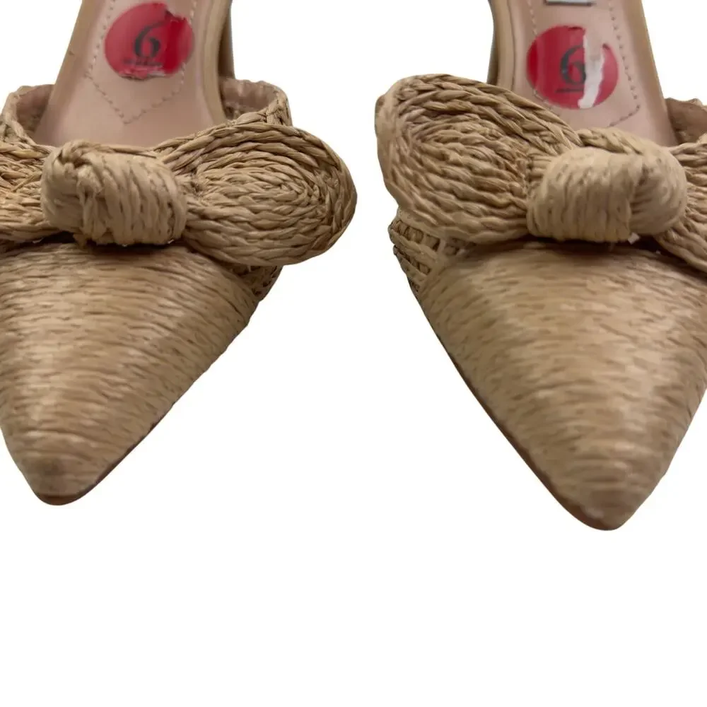 Charles David Allyson Natural Boho Raffia Bow Slingback Pumps Women's Size 6